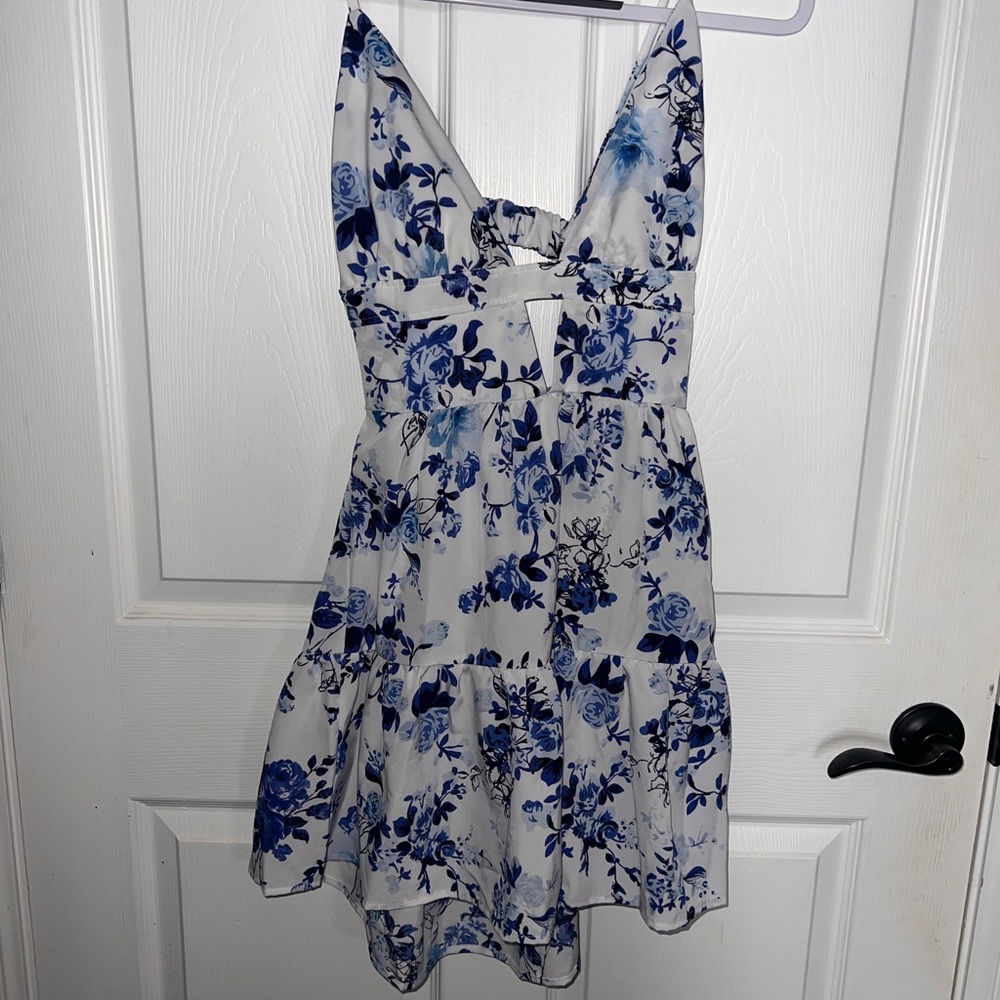 SHEIN Blue Floral Print Mini Dress